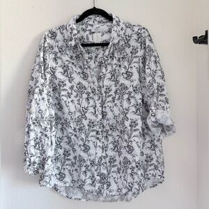 Joie 100% Linen Floral Button-Down Shirt | Size 1X